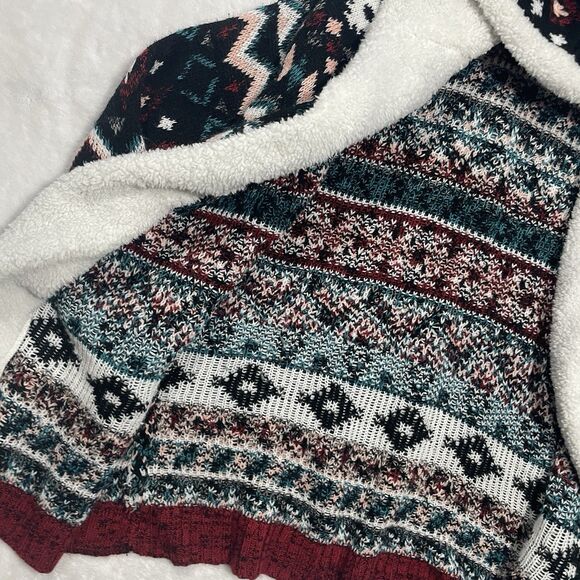 No Boundaries Aztec Sherpa Trim Lined Cozy Cardigan Size XL Juniors Acrylic - Picture 7 of 9